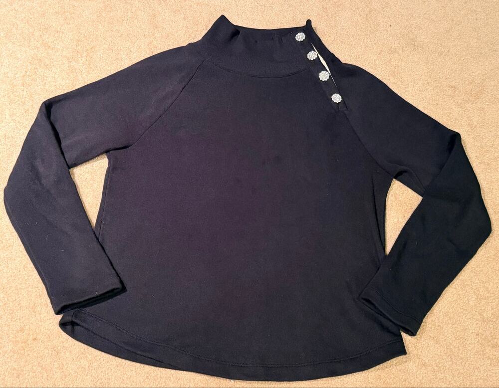 J.Crew Women's Blk Rhinestone Crystal Button Mock Neck Sweatshirt Top XS